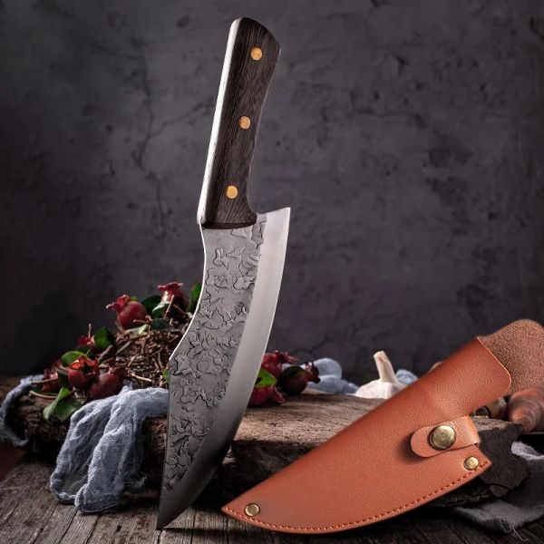 Realsharp Couteau à désosser de chef, couperet à viande de cuisine, couteau japonais en acier à haute teneur en carbone, étui de protection pour couteau de cuisine de boucher fait à la main