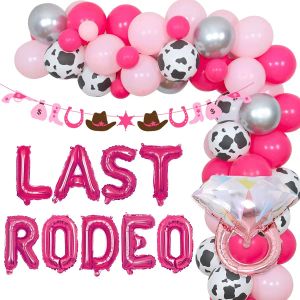 Albums thème occidental dernier rodéo décorations de fête de célibataire Kit de guirlande de ballons roses bannière de cow-girl pour future mariée