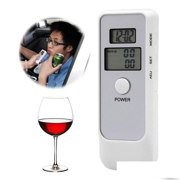 Prueba de alcoholismo Herramientas de diagnóstico de aliento digital Seguridad en la conducción Probador LCD dual con reloj Luz de fondo Alcoholímetro Esenciales de conducción Parkin Dhsg9