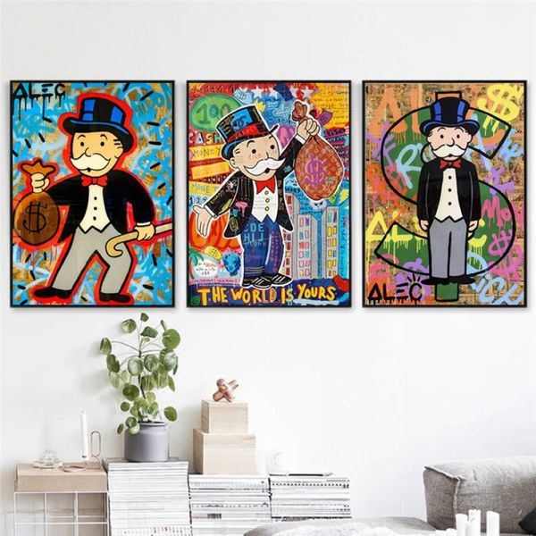 Alec Graffiti Monopoly Millionnaire Money Street Art Toile Peinture Affiches et Impressions Moderne Mur Art Photos pour La Décoration Intérieure2101