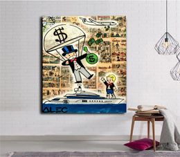 Alec Monopolies Parachute jeter de l'argent Richie sur Yacht Street Art Graffiti toile peinture affiche imprime photo pour salon Po5595129