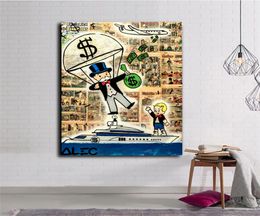 Alec Monopolies Parachute Gooi geld Richie op Yacht Street Art Graffiti Canvas Painting Poster Prints foto voor woonkamer PO4687397