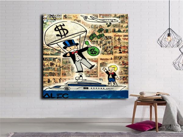 Alec Monopolies Parachute jeter de l'argent Richie sur Yacht Street Art Graffiti toile peinture affiche imprime photo pour salon Po6501155