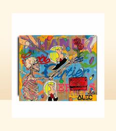 Alec Monopoly Graffiti Handcraft Huile Painting on Canvasquots Skeletons and Flowersquot Home Decor Wall Art Painting2432inch N9440761