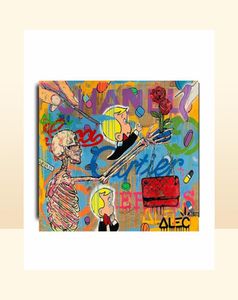 Alec Monopoly Graffiti Handcraft Huile Painting on Canvasquots Skeletons and Flowersquot Home Decor Wall Art Painting2432inch N6681382
