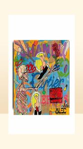 Alec Monopoly Graffiti Handcraft Huile Painting on Canvasquots Skeletons and Flowersquot Home Decor Wall Art Painting2432inch N5839868