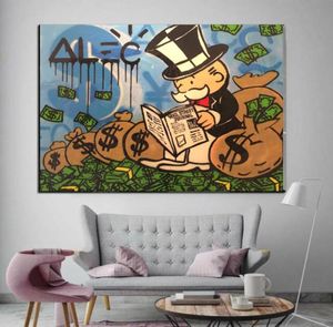 Alec Monopoly Graffiti Handcraft Huile Painting on Canvasquotwall Street Quot Home Decor Wall Art Painting2432inch no stretc6994987