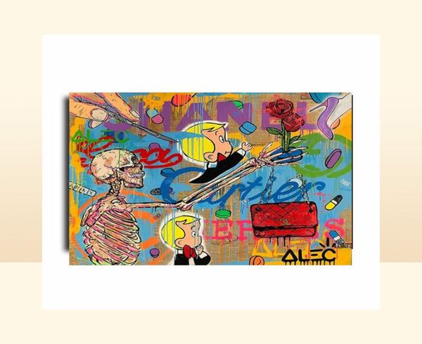 ALEC Monopoly Graffiti Handcraft Pintura al óleo en Canvasquotskeletons y Flowersquot Decoración del hogar Pintura de arte de la pared2432 INCHIVE N5993903