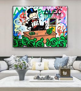 Alec Monopoly Rich Money Man Canvas Schilderij aan de muur Art Posters en Prints Graffiti Art Wall Pictures Home Decor Cuadros6341344