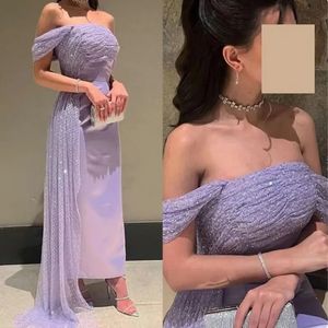Aleeshuo Lilac Saudi Arabie Sirène Sirat de soirée sur l'épaule paillettes Femmes Femmes Prom Party Gowns Special Occasion 240401