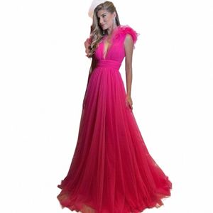 Aleeshuo Tulle V Neck Prom Dr Pleated Evening Dr Puffy Organza Open Back Ladies Wedding Party Dr A-Line Jurken D7an#