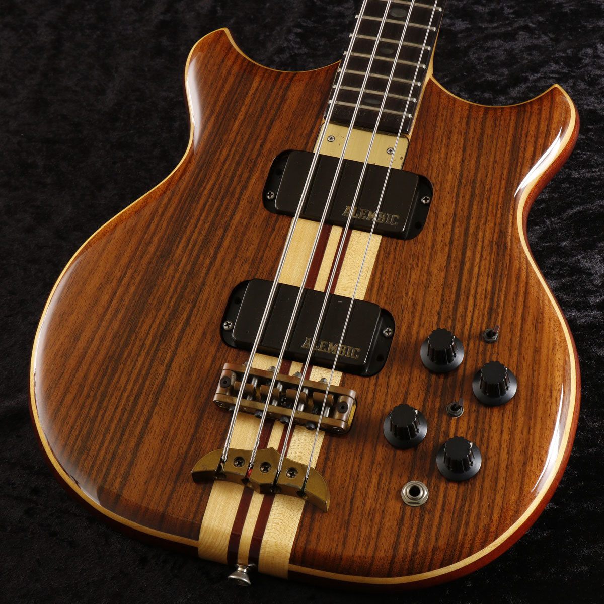 Brown Ash 4 Strings Electric Bass Guitar Neck Through Body, 5 plies Neck, Gold Hardware, Abalone Inlay