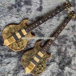 Alembic Stanley Clarke Natural Spalted Maple Burl Top 4 Strings Electric Bass Guitar Neck Through Body 5 Plies Neck Abalone Inlay Gold Hardware 9V Batterij Box