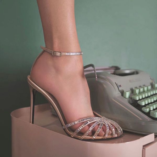 Alevi Milano sandales à talons hauts bobine de sangle incrustée de cristaux Talons talon haut pour les femmes d'été créateurs de luxe chaussures à talons sexy parti chaussures de mariage