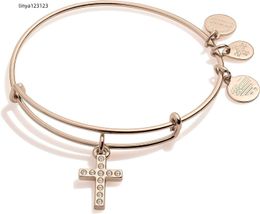 Alex and Ani Path of Symbols Pulsera retráctil para mujer con colgante de cruz densa Acabado en oro rosa brillante 2 a 3,5 pulgadas (aproximadamente 5,8 a 8,9 cm) Oro rosa Sin gemas