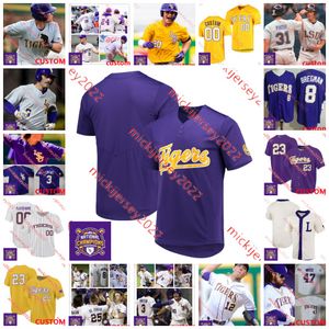 Alex Lange Jaden Hill Christian Little 2023 MCWS National Champs LSU Tigers Maillot de baseball Alex Lange Ben McDonald Kramer Robertson Greg Deichmann Brian Wilson