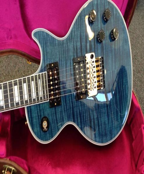 Alex Lifeson Peacock Blue Flame Maple Top Guitare électrique Floyd Rose Tremolo Scarved AxCesss Joix Couches de lieron Locking Nut Gold 5519267