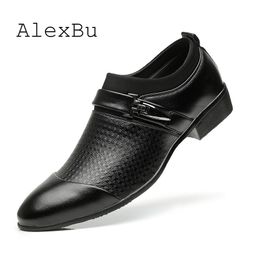 Alexbu Autumn Man Leather Shoes Slip On Flats Oxford Business Office Formele trouwschoen puntige teen Men Dress Leather Shoes Y200420