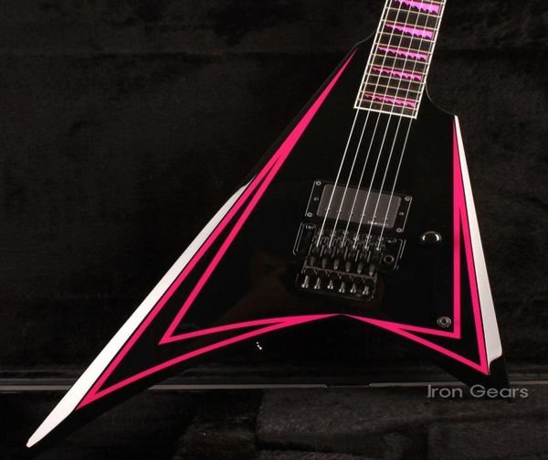 Alexi Laiho Singature Pink Sawtooth Flying V Guitare électrique adécrété 2024 Floyd Rose Tremolo Bridge China EMG PIC9937354
