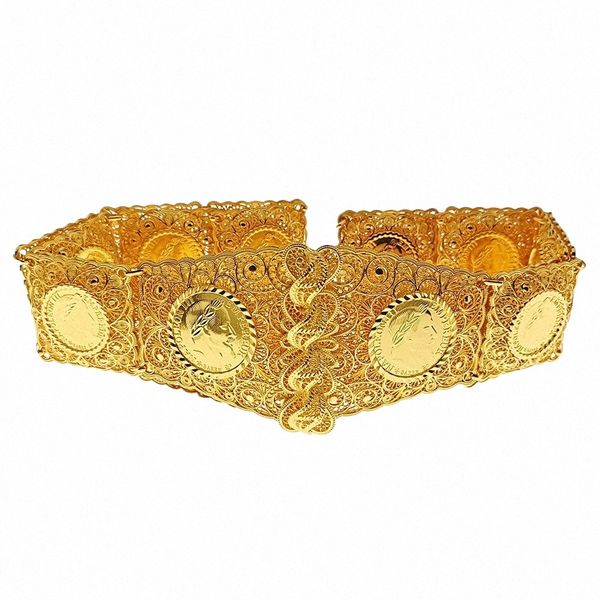 Algérie mariage chaîne de taille de mariée pièce de monnaie française ceinture plaquée or robe Dr ceinture en métal accessoires de mariée mariages marocains événements E86N #