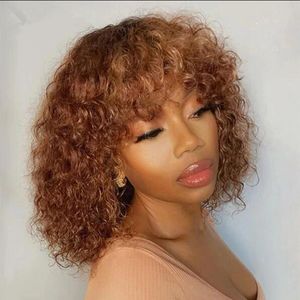 Ali Express Hot Colored Short Afro Kinky Curly Bob Human Hair Wigs For Women Brasil Brasil Remy Ombre marrón suelto ondulado profundo Ninguna de encaje pelucas de encaje