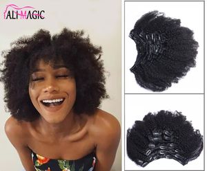 Ali Magic 4B 4C Extension de cheveux bouclés crépus à pince couleur naturelle tête complète à clipser 7 pièces cheveux Remy 100G 120G