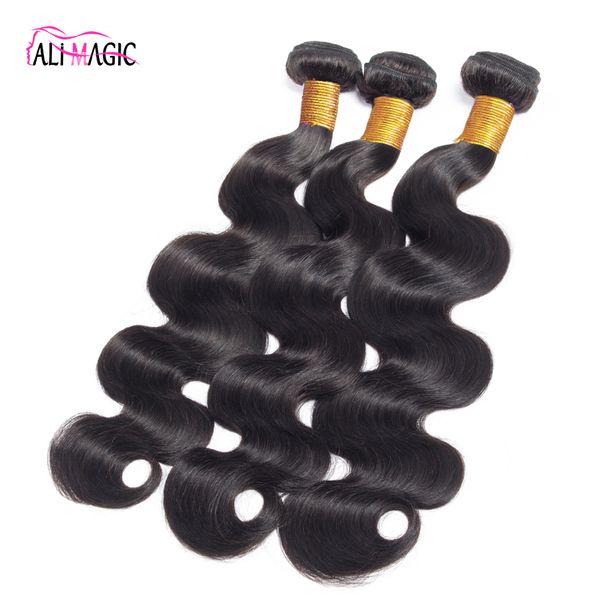 Ali Magique Usine Sortie Brésilienne Corps Vague de Cheveux Humains Weave Bundles 3 Bundles Extension de Cheveux 10-28 Pouces 100% Remy Cheveux Weave