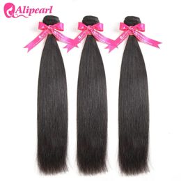 Ali Pearl Hair Straight Human Bundles traite Peruvian 100% tisser 1036 pouces Couleur naturelle Remy 240402