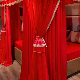 Ali Textiles Double Bar Floor Double-couche Blackout Curtain Mariage Palais Red 1,5m1,8 m de lit Ménage à trois portes Mosquito Net