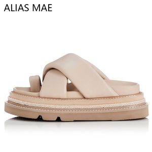 Alias mae ontwerper lederen sandalen dames zomer Halloween-kleding schoenen nieuwe slip-on dikke zool niet-slip flip-flops hebben logo groot formaat damesschoenen