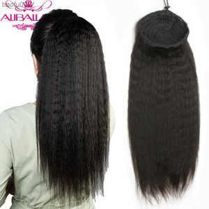 Aliballad Braziliaanse Afro Kinky Rechte Trekkoord Paardenstaart Menselijk Haar Remy Paardenstaart Met Clip In Voor Vrouwen L230520