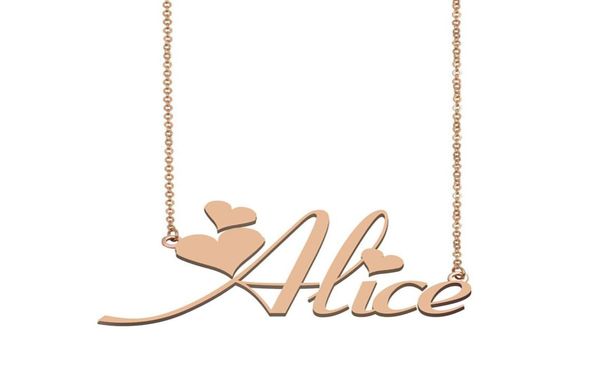 Alice Name Collier Pendant pour femmes Girls Girls Birthday Gift Custom Nameplate Enfants Friends Bijoux 18K Gold plaqué inoxydable1508888