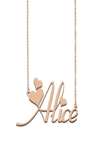 Alice Name Collier Pendant pour les femmes Girls Birthday Gift Custom Nameplate Enfants Friends Bijoux 18K Gold plaqué inoxydable7379753