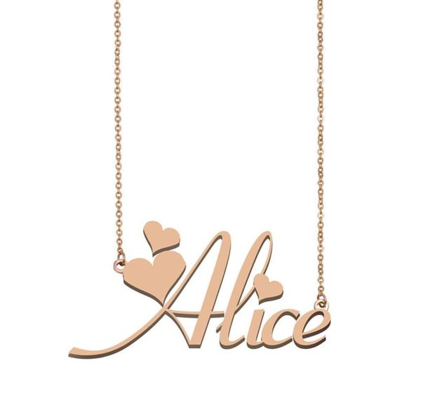Alice Name Collier Pendant pour les femmes Girls Birthday Gift Custom Nameplate Enfants Friends Bijoux 18K Gold plaqué inoxydable2897477