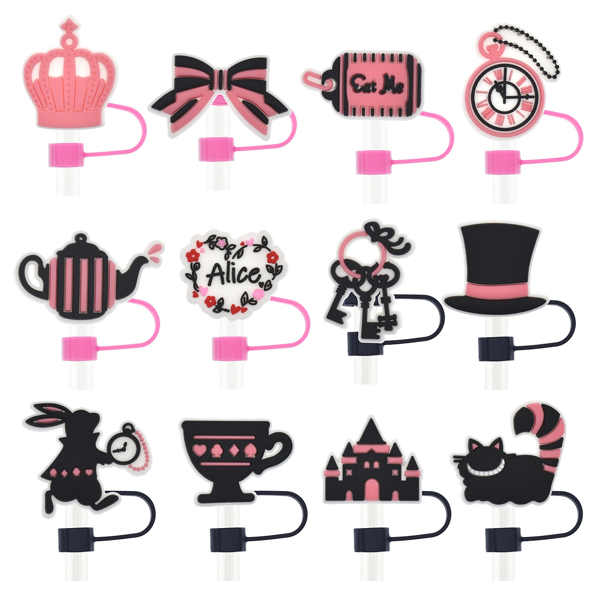 Alicee in Wonderlandd Series Straw Cap Soft Rubber Accessories 10mm Party Decorative Buckle Universal Straw Dust Stopper