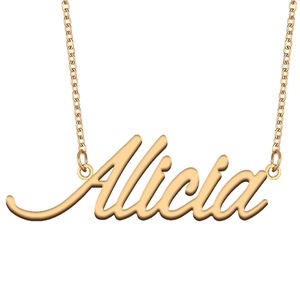 Alicia nom collier personnalisé pour les femmes lettre police étiquette en acier inoxydable or et argent personnalisé plaque signalétique collier bijoux