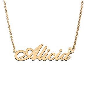 Alicia Nom Colliers pour Femmes Amour Coeur Or Plaque Signalétique Pendentif Fille En Acier Inoxydable Plaque Nominative Petite Amie Anniversaire Noël Déclaration Bijoux Cadeau