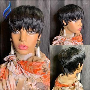 Alicrown Pixie Cut Perruques Court Bob Lace Front Cheveux Humains Brésilien Fermeture Perruque Couleur Naturelle Non-Remy Pour Les Femmes Noires