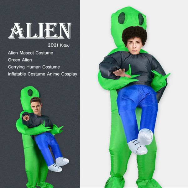 Disfraz de mascota alienígena alienígena verde que transportaba disfraces inflables de adultos humanos cosplay para hombre disfraz de halloween