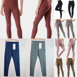 Align Lu Womens Yoga Fitness Broek Naakte broek Zakken Joggingbroek Sportlegging Strakke yogabroek Meisje Billift Snelle snelheid Naadloos Scrunch