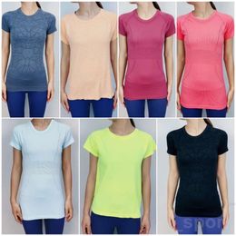 Align Lu Yoga femme Fitness manches courtes entraînement T-Shirts fille course élastique hauts de sport respirant populaire à manches courtes Woamn Tee Jogging mode dame