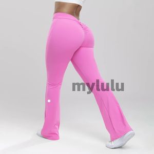 Alignez les femmes Pantalons de yoga couleur Nude Sports Nu Dishything Til Tight Flared Fitness Loose Jogging Sportswear Lu Womens Nine Point Fared Pant High Quality