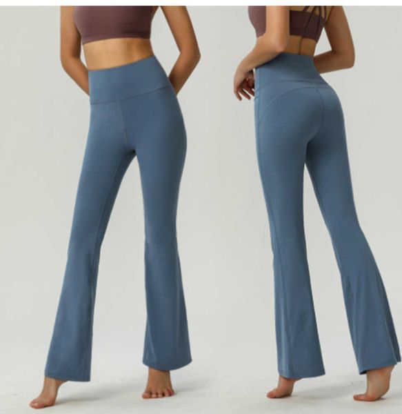 Alinee los pantalones de yoga de las mujeres Color sólido Desnudo Deportes Shaping Cintura Apretada Acampanada Fitness Suelta Correr Ropa deportiva Para mujer Pantalón de nueve puntos Pinturas de calidad