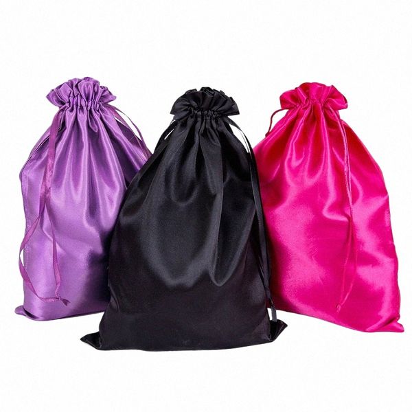 Alileader 2 unids bolsa de satén negro para empaquetar el cabello con bolsa de almacenamiento de logotipo bolsa de polvo paquete con cordón peluca de satén de seda a granel r4kB #
