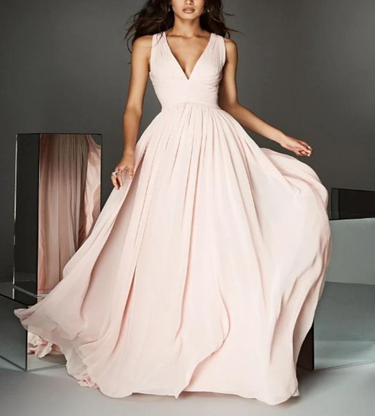 Aline Empire Pink Engagement Robe de soirée formelle V Neck Sans manchons