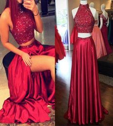 Aline High Side Slit Prom Robes Custom Robe de Soiree deux pièces Grands Sparkly Per perle rouge robe de soirée 1099346