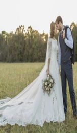 Aline Luxe bescheiden trouwjurken met halve mouwen Jewel Lace Top Cathedral Train Country Lds Bruidsjurken Couture Custom Made9498873