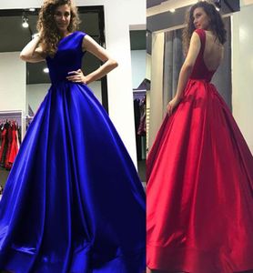 Aline Open Back Back Long Long Satin Floor Dresses Prom Vestidos de Aline Red and Royal Blue Nighting Open Back5958791