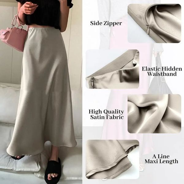 Aline Skirt Fishtail Fishing Elegant Faux Silk Satin Jirts for Women High Bureau Lady Color Solid Glossy 240416