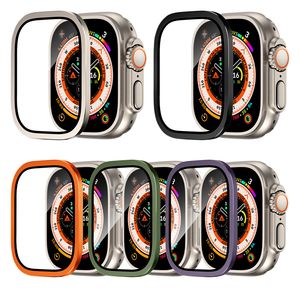 Aluminium Bumper Case Voor Apple Watch Series 8 Ingebouwde Gehard Glas Film Ultra Screen Protector Case 49mm Beschermende Gezicht Cover Smart Accessoires Screen Films